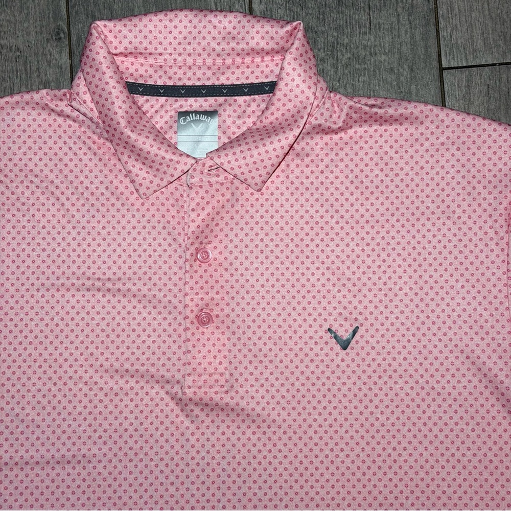 Callaway Mens XL Polo All Over Print Opti-Dri Stretch Cooling Golf Shirt V Pink